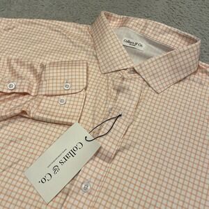 Collars and Co Dress Collar Shirt Men 3XL Orange Check Grid Long Sleeve Button